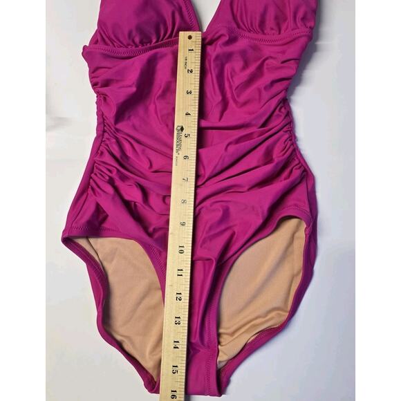J.Crew Ruched V Neck One‎ Piece Swimsuit Womens Size 0 Fuchsia BC116 - Picture 5 of 10